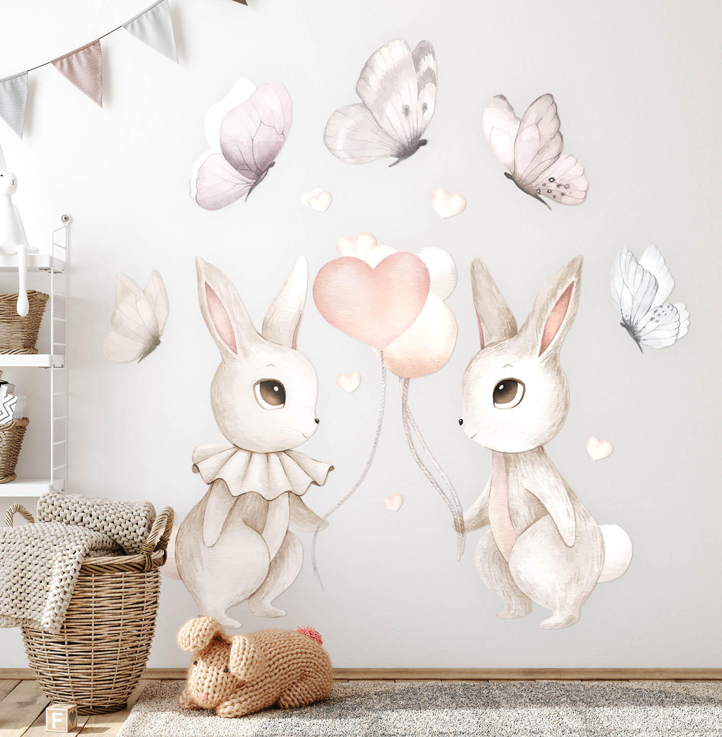 AUFKLEBER 100x126 cm Hasen Ballons - Grau, Kunststoff (100/126/0.1cm) - TULUP