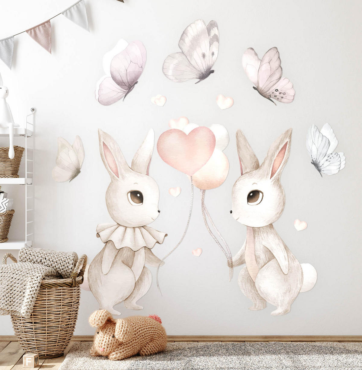 AUFKLEBER 100x126 cm Hasen Ballons - Grau, Kunststoff (100/126/0.1cm) - TULUP