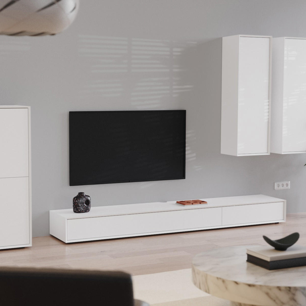 SIDEBOARD mit 2 Abattants 43/240/22 cm - Weiß, Holzwerkstoff (240/22/43cm) - Calicosy