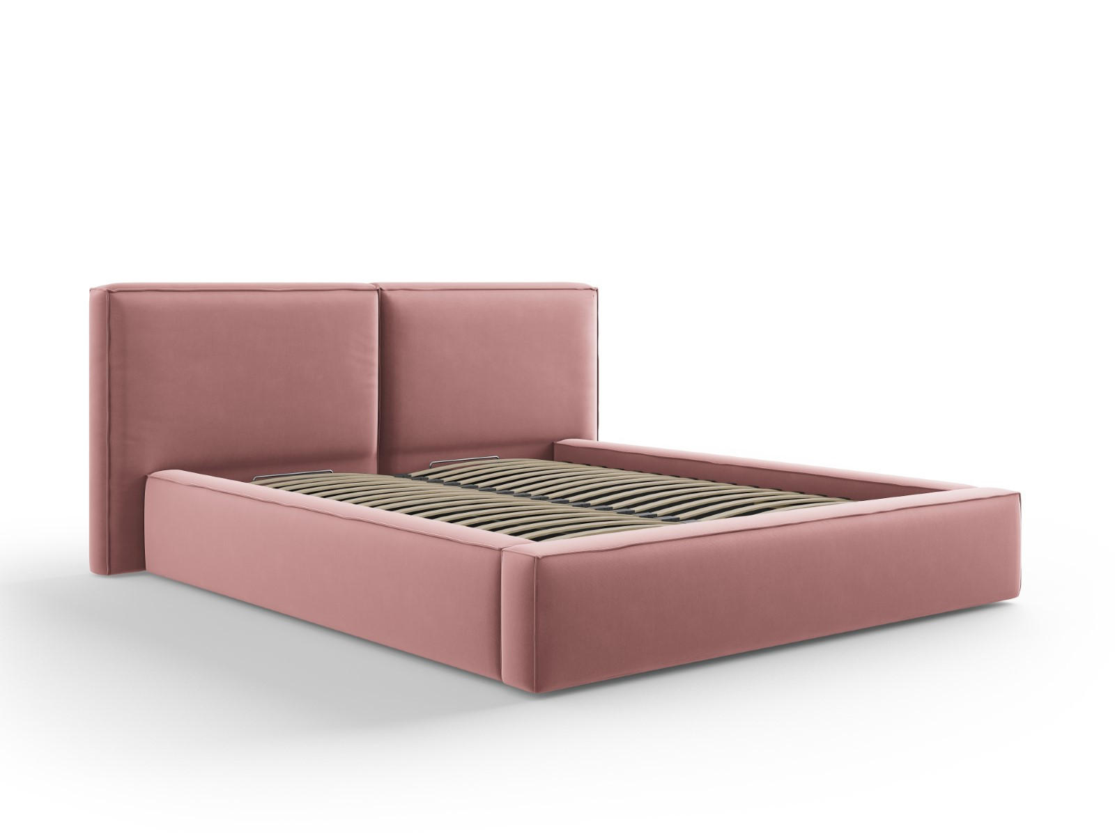 BETT mit Bettkasten und Kopfteil Jodie aus Samt rosa 160x200cm - Pink, Textil (160/200cm) - Micadoni
