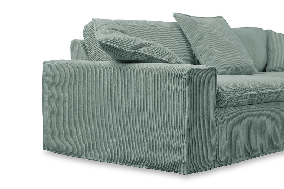 SOFA XL NETTA Petrol Cord - Petrol/Braun, Birkenholz/Textil (258/90/116cm) - KAWOLA