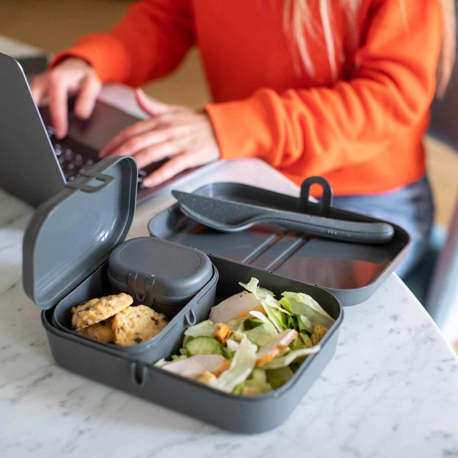LUNCHBOX-SET INKL. BESTECK Pascal Ready nature ash grey - Dunkelgrau, Kunststoff (16.6/6.2/23.2cm) - Koziol