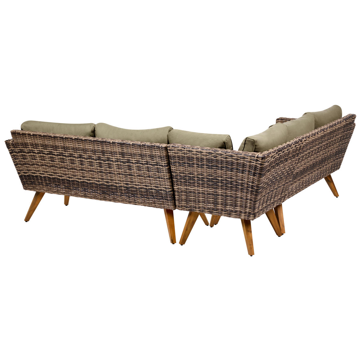 GARTEN-ECKSOFA mit Tisch 6-Sitzer Polyrattan Olivgrün Vittoria - Olivgrün/Braun, Kunststoff - Beliani