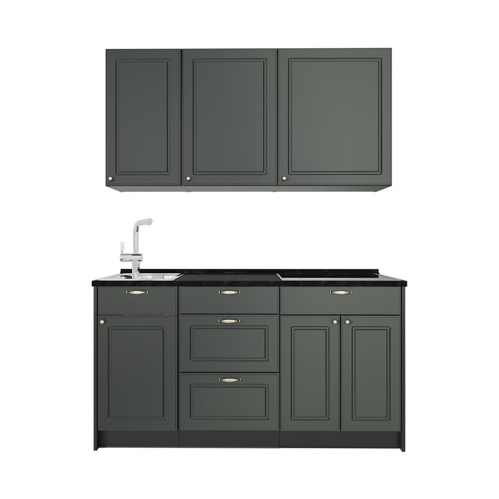 SINGLEKÜCHE Fame-Line, Grün-Gold Landhaus/Anthrazit, 150 cm ohne Arbeitsplatte - Anthrazit/Grün, Holzwerkstoff (150/82/51.6cm) - Vicco