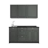 SINGLEKÜCHE Fame-Line, Grün-Gold Landhaus/Anthrazit, 150 cm ohne Arbeitsplatte - Anthrazit/Grün, Holzwerkstoff (150/82/51.6cm) - Vicco
