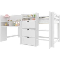 HALBHOHES Bett 90/200 cm aus Kiefer mit Stauraum, Hausform und Leiter, Weiß - Weiß, Holz (90/200cm) - Redom
