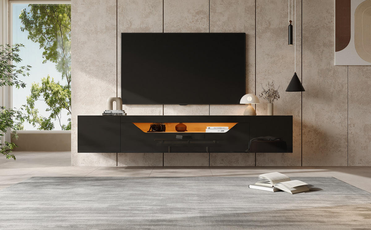 LOWBOARD Verona Schwarz Naturfarben 180/37/36 cm - Beige, Holzwerkstoff (180/36/37cm) - PANGIVO