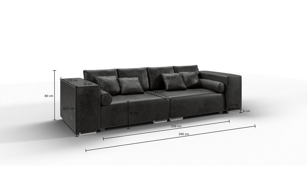 BIGSOFA Rico Anthrazit Microfaser Vintageoptik - Anthrazit/Schwarz, Kunststoff/Textil (290/80/110cm) - S-Style Möbel