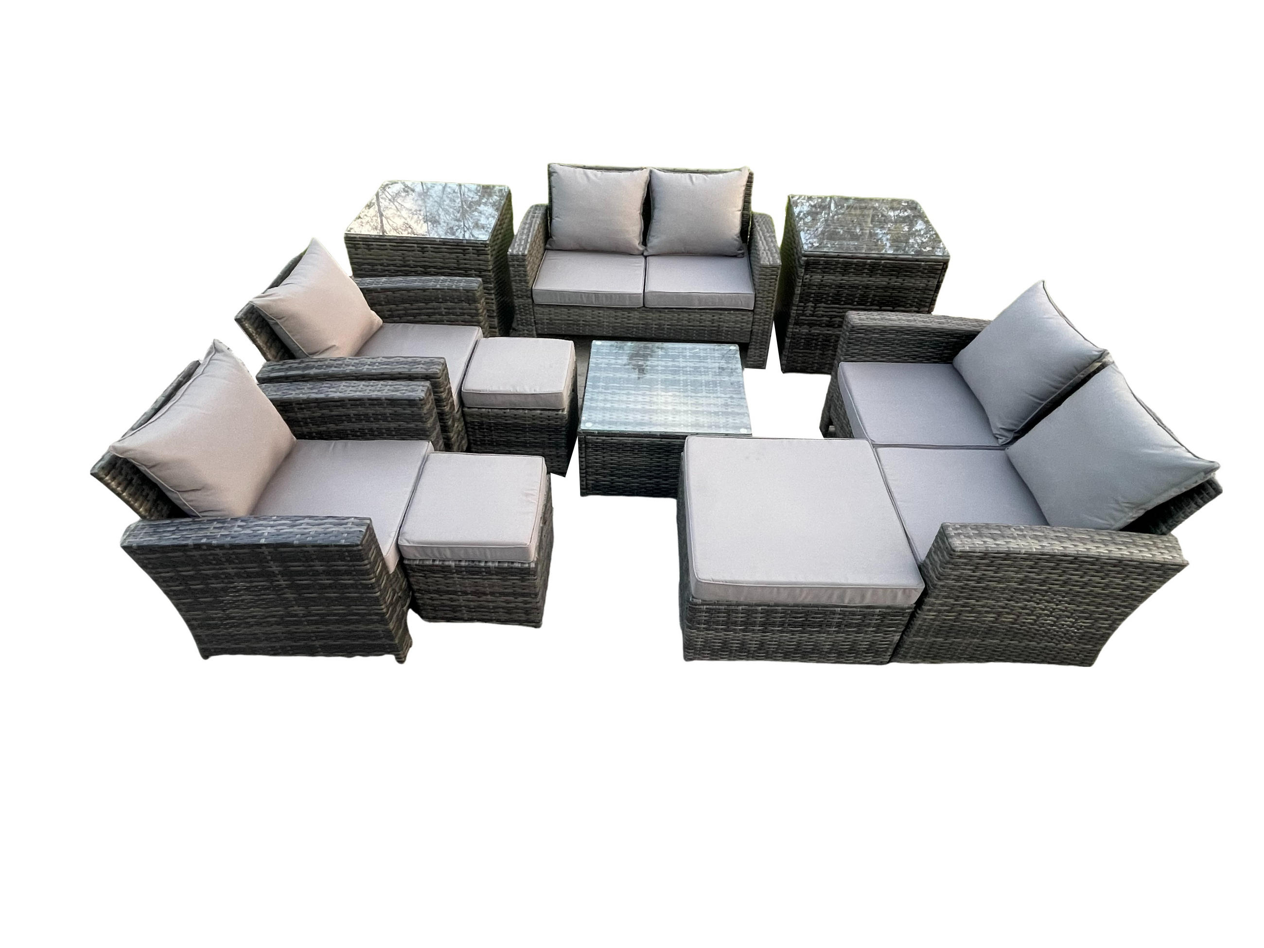 GARTENGARNITUR Polyrattan Dunkelgrau 9-Sitzer - Dunkelgrau, Metall - Fimous