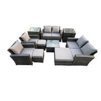 GARTENGARNITUR Polyrattan Dunkelgrau 9-Sitzer - Dunkelgrau, Metall - Fimous
