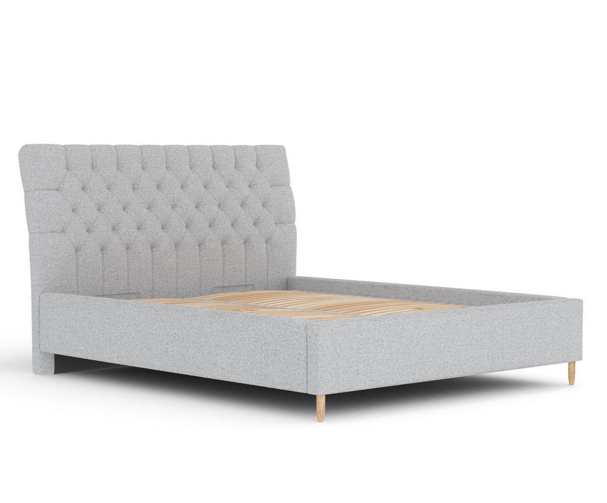 POLSTERBETT Vezzola Hellgrau 120/200 cm im Webstoff - Hellgrau/Naturfarben, Holz/Holzwerkstoff (120/200cm) - Maison de Reve