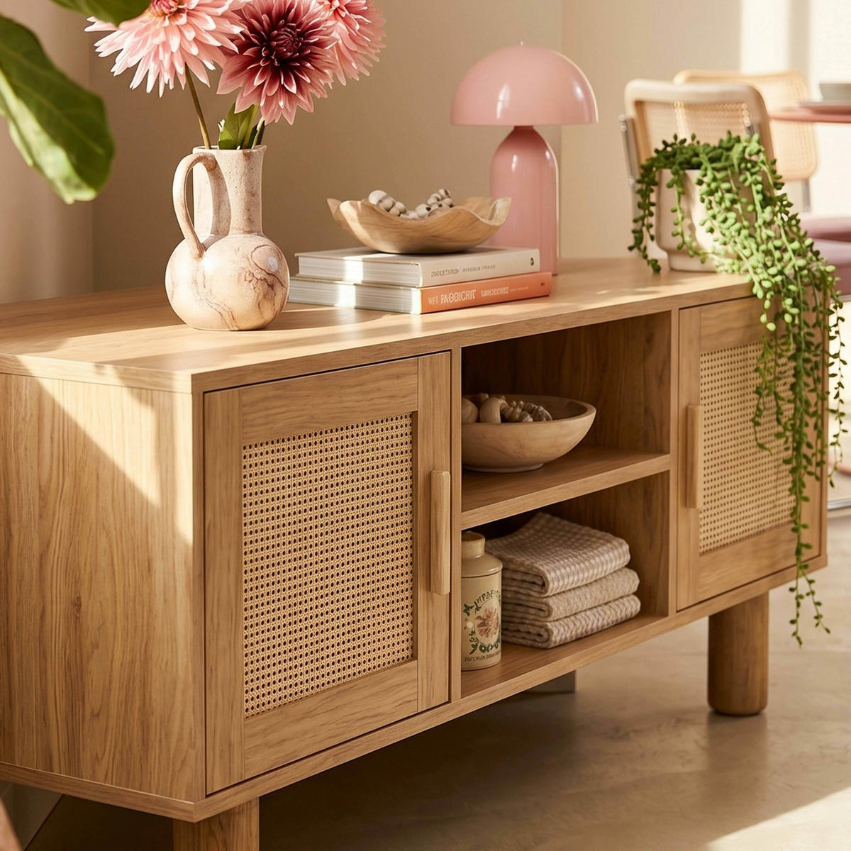 TV-STANDER, Helles Holz - Beige, Holz (120/55/54cm) - Oviala