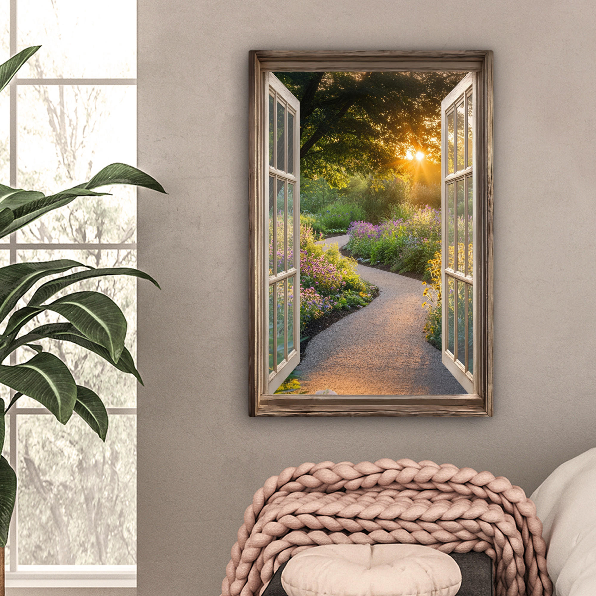 LEINWANDBILD Aussicht - Blumen - Natur - Sonne - Weg 60x90 cm - Hellgelb, Textil (60/90cm) - MuchoWow