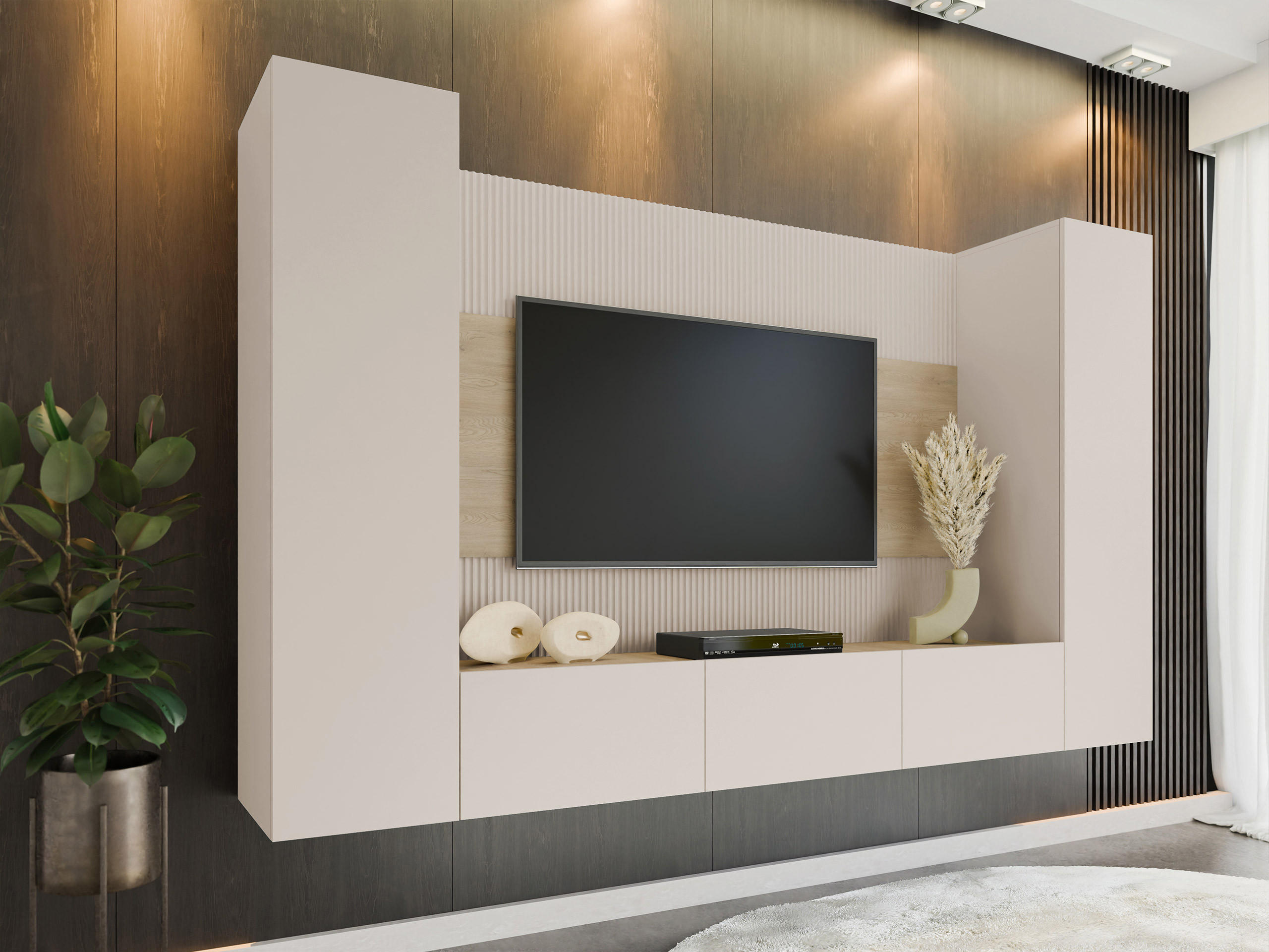 WOHNWAND Deromi V - Beige, Holzwerkstoff (260/150/38cm) - MIRJAN24