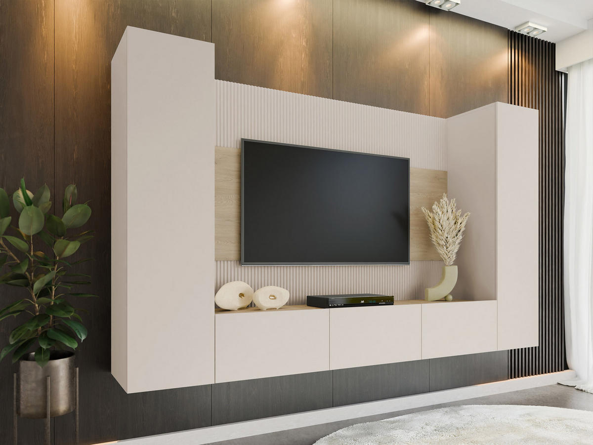 WOHNWAND Deromi V - Beige, Holzwerkstoff (260/150/38cm) - MIRJAN24