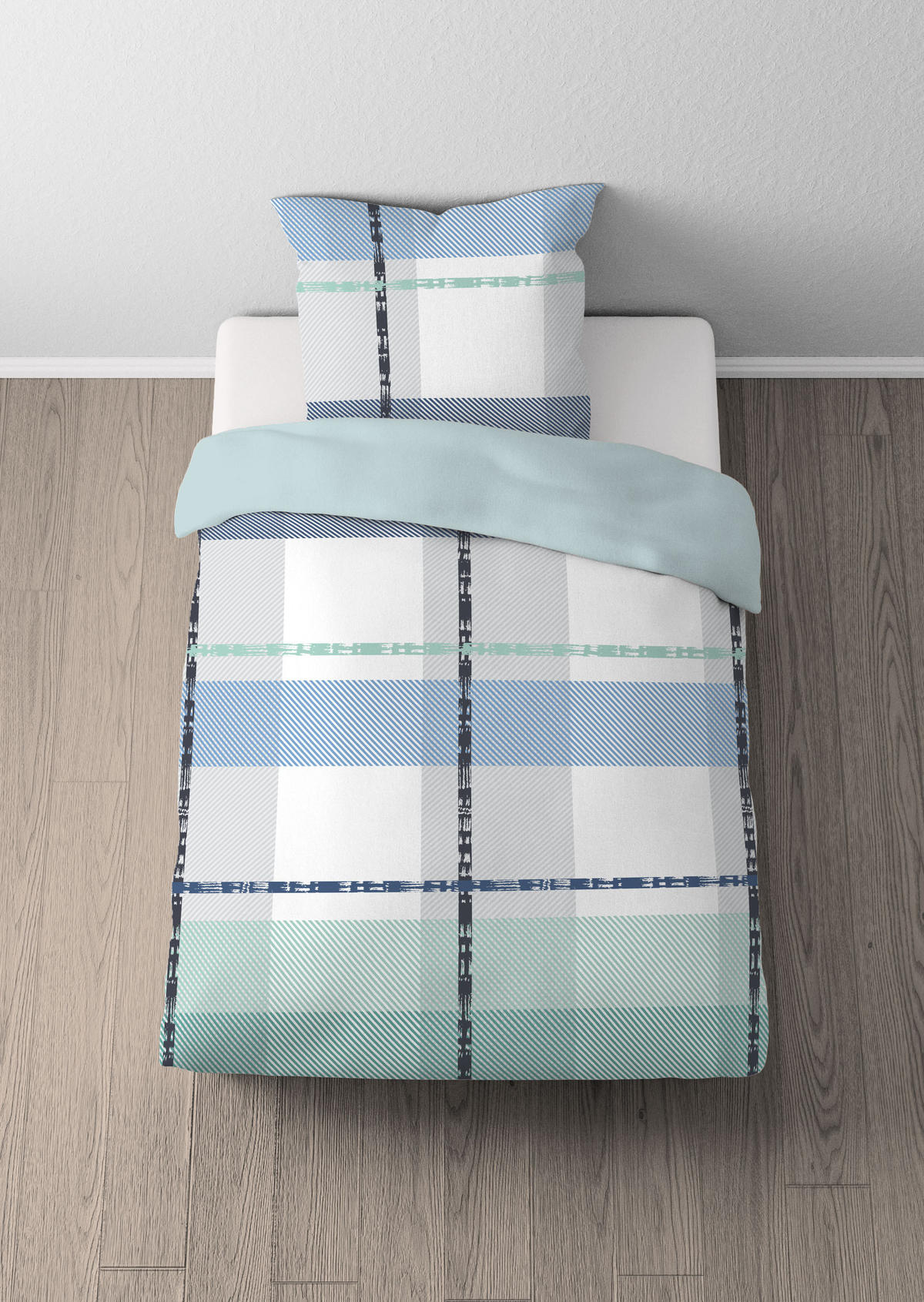 BETTWÄSCHE-GARNITUR Karo eisblau, 135x200 cm + 80x80 cm - Hellblau, Textil (135/200cm) - Castell