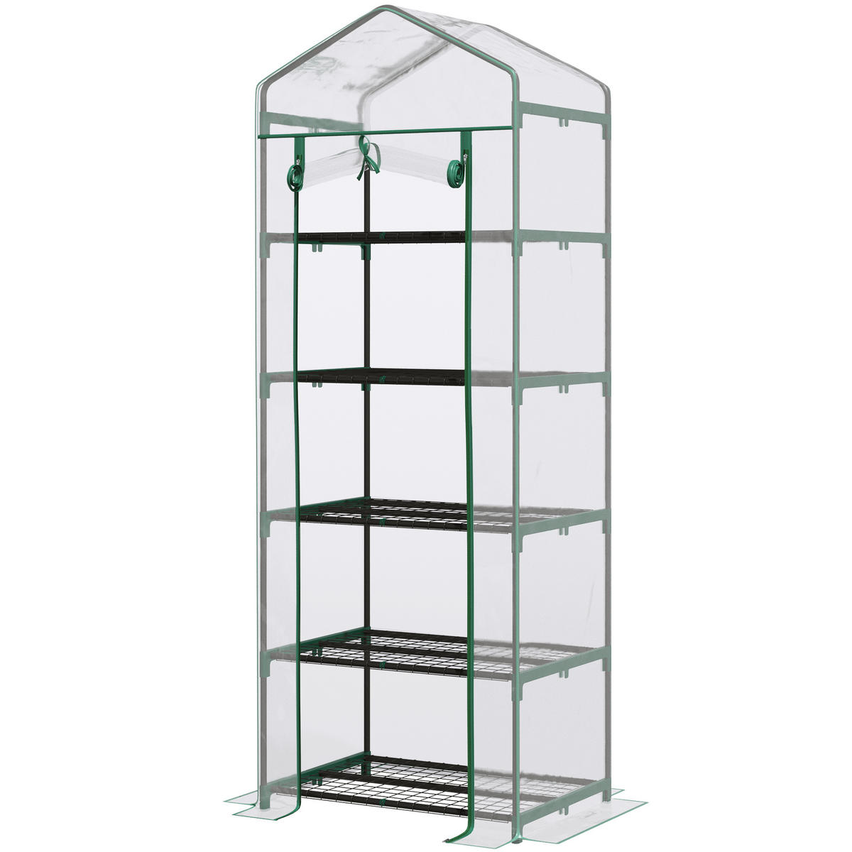 MINI-GEWÄCHSHAUS, 5-stöckig, Stahl, PVC-Abdeckung, 69x49x193cm, Grün - Multicolor, Kunststoff (69/193/49cm) - FORIOUS