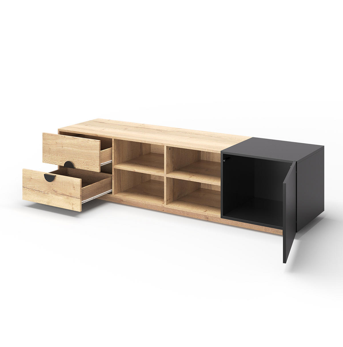 TV-LOWBOARD 180/38,5/47 cm mit Schublade, Schrankfach und LED-Beleuchtung - Schwarz, Holzwerkstoff (180/47/38.5cm) - BEAOK