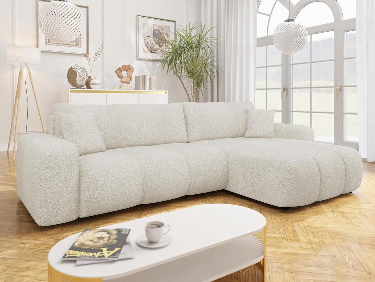 ECKSOFA Furyn Maxi Boucle - Schwarz/Naturfarben, Holzwerkstoff/Kunststoff (274/145cm) - MIRJAN24