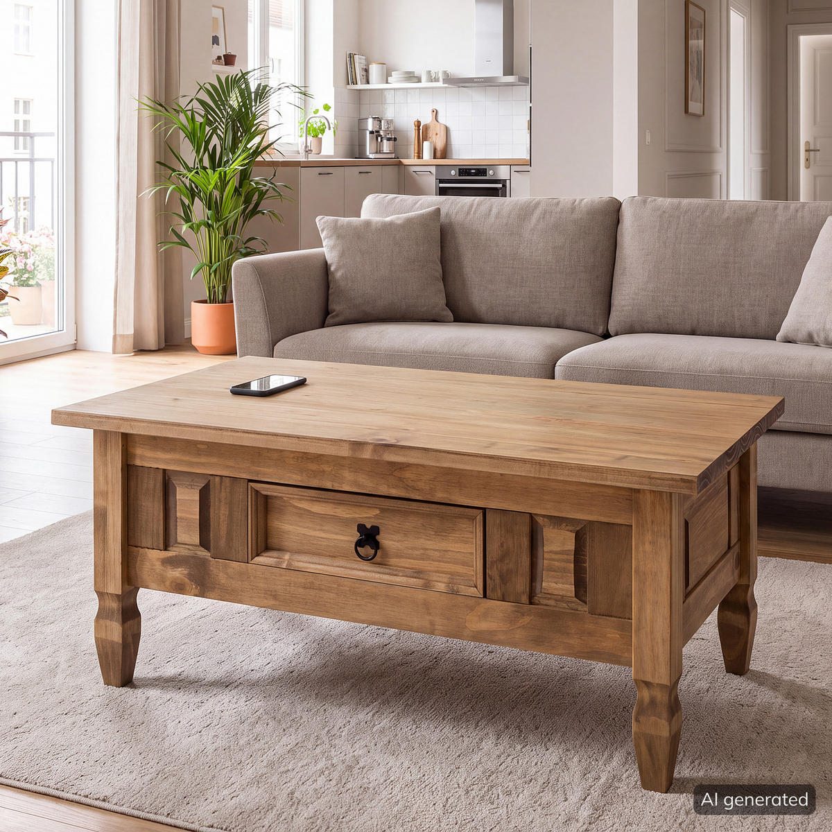 HOME24 Couchtisch FINCA RUSTICA - Braun, Holz (60/100/46cm) - home24