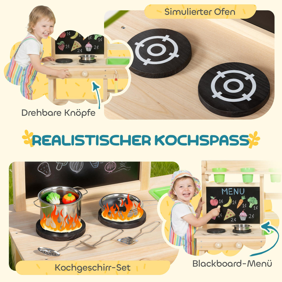 OUTDOOR-KINDER-MATSCHKÜCHE Tannenholz Kunststoff Naturholz - Naturfarben, Holz (32/77cm) - AIYAPLAY