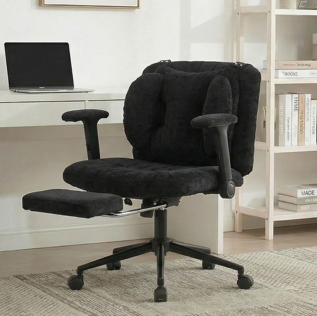 BÜROSTUHL in Schwarz 55x80x86 cm mit Rollen und verstellbarem Lendenkissen, bis 150 kg - Schwarz, Textil (80/86/55cm) - IVMEU