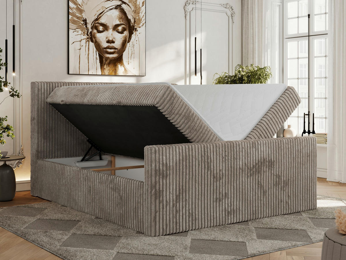 BOXBETT TILIANO DUO 160/200 - Hellbraun Cord - H3 - Hellbraun, Textil (160/200cm) - MKS