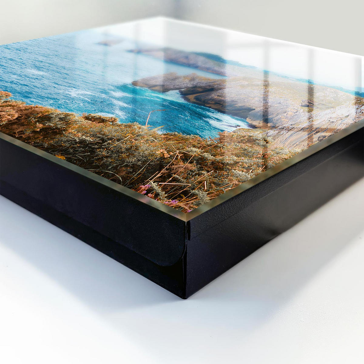 SCHLÜSSELBOX Schwarz 30x30 cm- Türöffnung nach rechts - Meereslandschaft - Blau, Metall (30/30/5cm) - TULUP