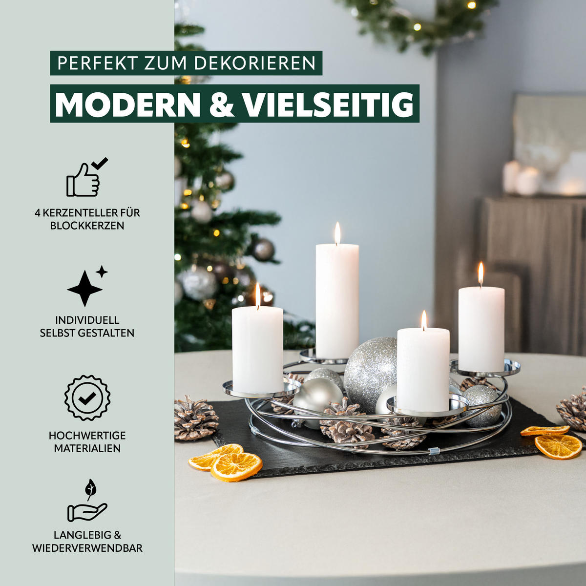 KERZENSTÄNDER, silber - Chromfarben, Metall (38/5.5/38cm) - bremermann