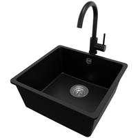 UNTERBAUSPÜLE GRANIT Venedig Easy, 2-er set Schwarz 46/44 cm 1 Becken + Küchenarmatur 32/20 cm + Ablauf-Set ab 50er Unterschrank - Chromfarben/Schwarz, Kunststoff (46/20/44cm) - Primagran