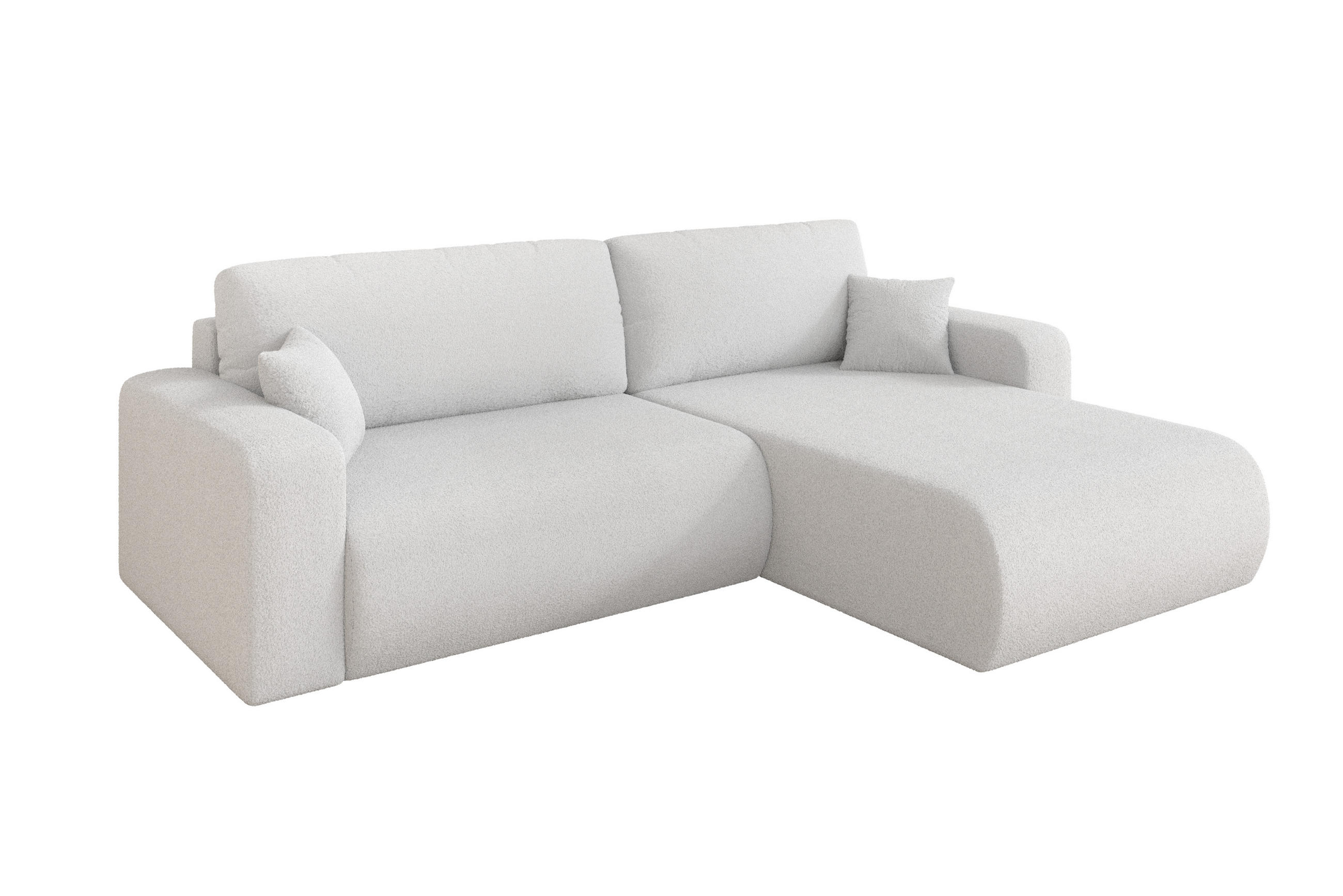 ROHOVÁ SEDAČKA s funkcí spaní, otoman vpravo BERY-L 276x193x88 bílá bouclé - bílá/černá, kompozitní dřevo/textil (276/193cm) - ALTDECOR