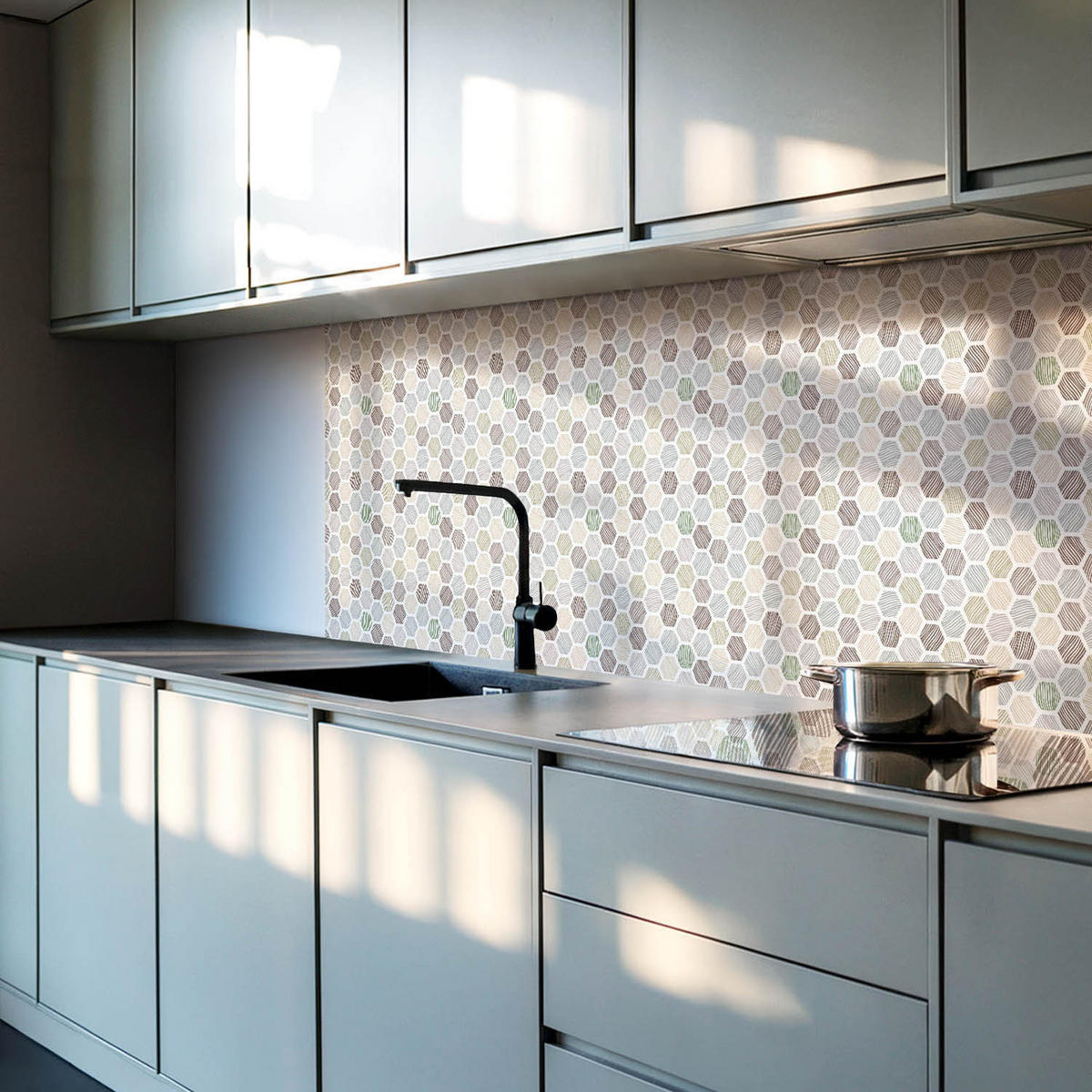 WANDPANEEL 10x 40x20 cm selbstklebend Linaria - Hellgrau, Kunststoff (20/1.6/40cm) - Wallfluent