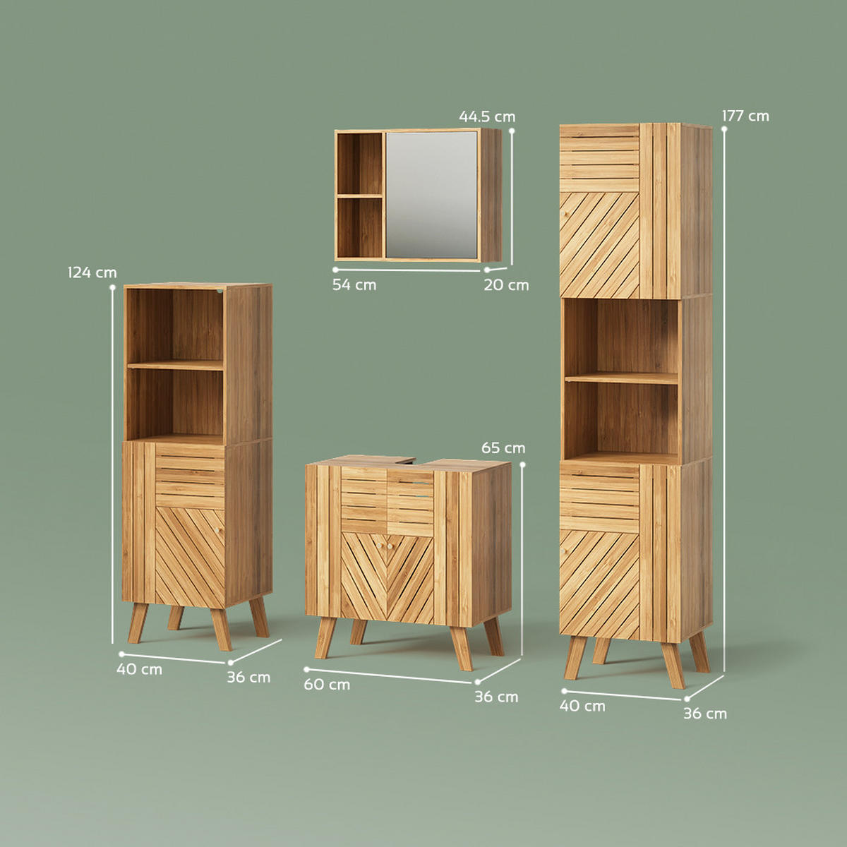 KOMPLET KOPALNIŠKEGA POHIŠTVA Olona, Bambus, 4-delni - naravne barve, leseni material (60/65/36cm) - Livinity®