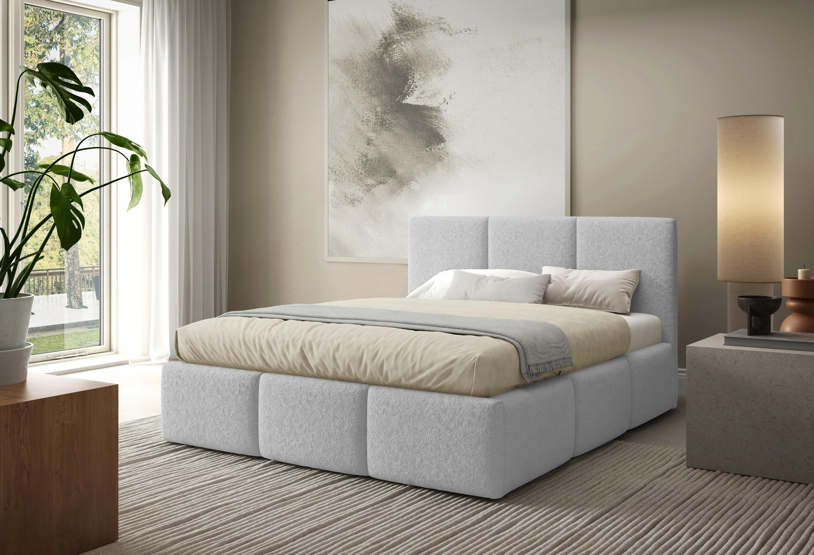 POLSTERBETT VALERIO mit Bettkasten, Bett 180x200,Doppelbett,Lattenrost,Boxspringbett-Optik,ohne Matratze,Schlafzimmer-Grau - Grau, Holz (180/200cm) - Furnistar