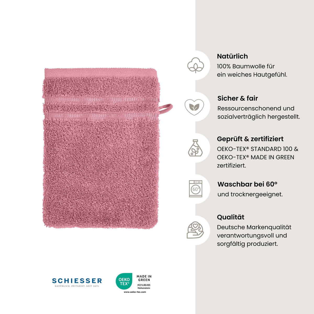 WASCHHANDSCHUHSET Milano - 5-teilig - 16 x 22 cm - Malve - Mauve, Textil (16/22cm) - SCHIESSER