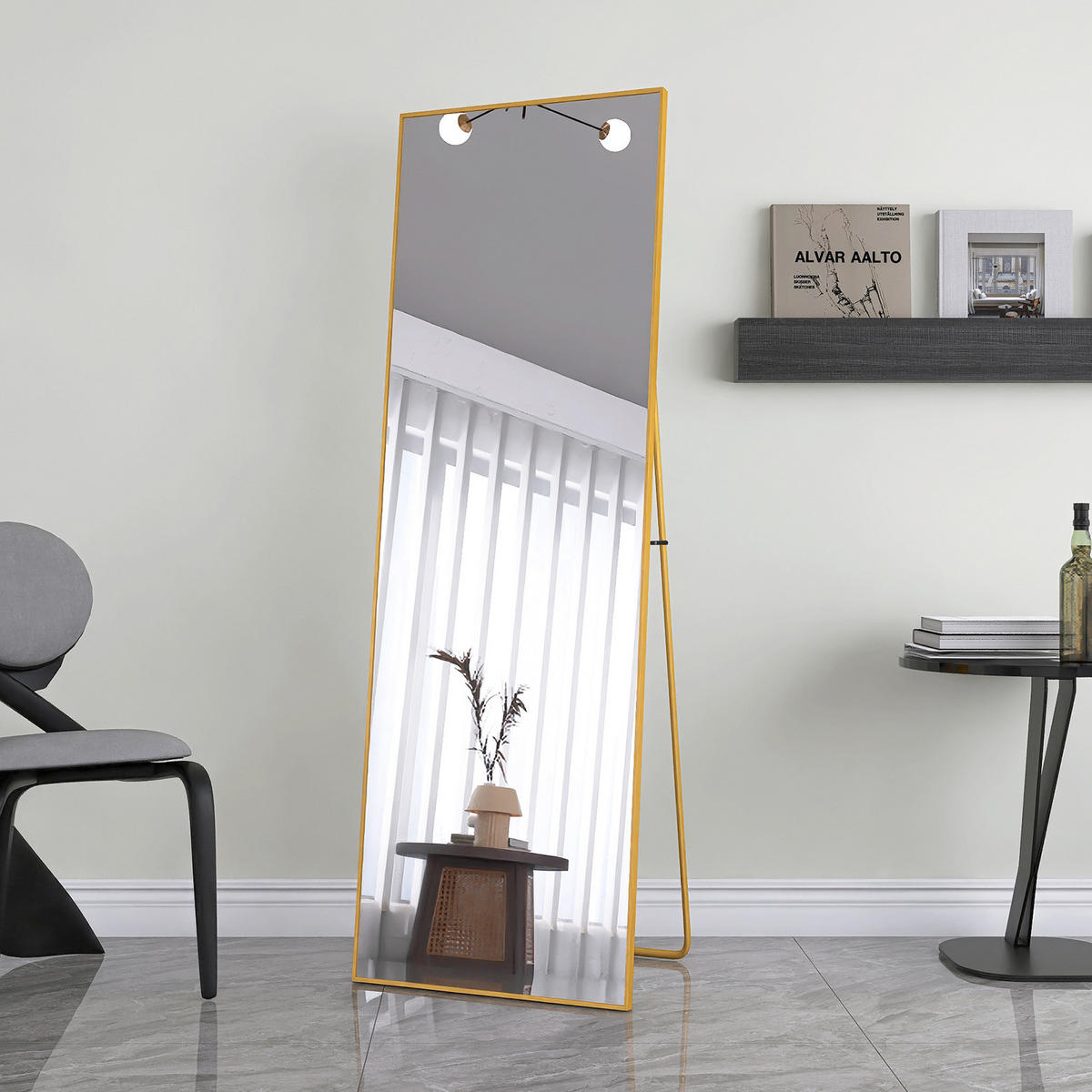 STANDSPIEGEL 162/53 cm Goldfarben, Ganzkörperspiegel mit Ständer, rechteckiger Metallrahmen - Goldfarben, Metall (53/162/5cm) - Joyfair
