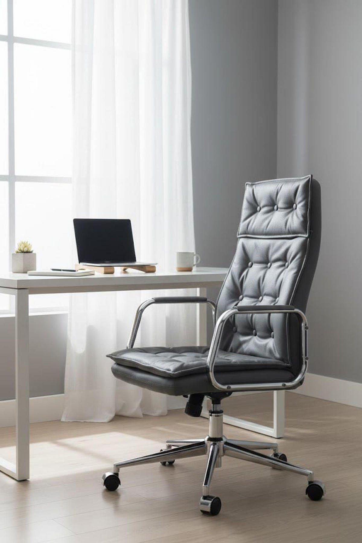 BÜROSTUHL Ronix Echtleder grau - Chromfarben/Grau, Leder/Metall (60/120/65cm) - TPFLiving
