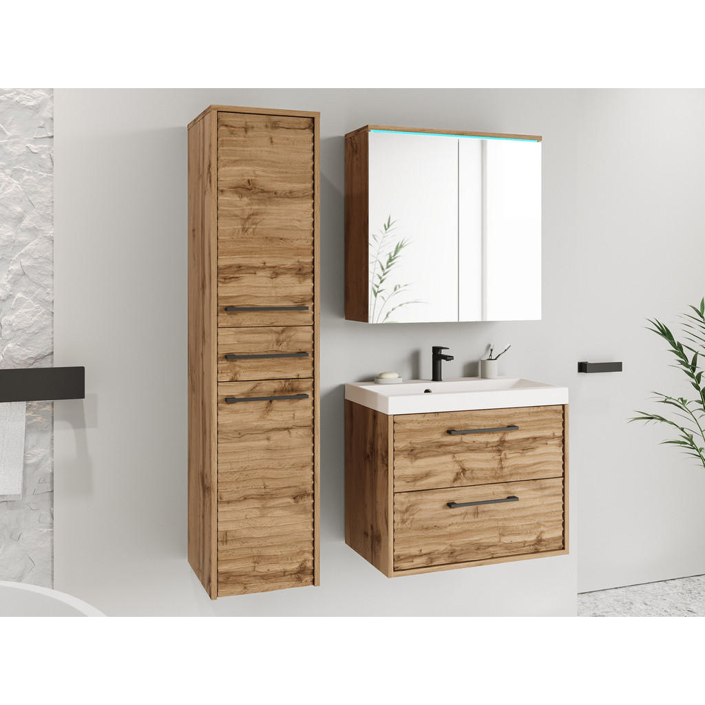 Thumbnail - Mirjan24 Badmöbel-Set, Braun, Metall, 3 Schubladen, 30x130x35 cm, Badezimmer, Badmöbelsets & Badmöbelserien, Badmöbel-Se...