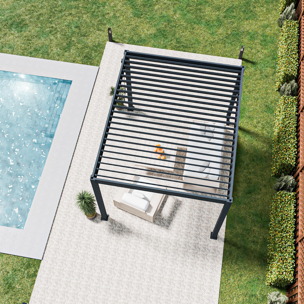PERGOLA Terrassenüberdachung Trumpf | Alu-Stahl | Lamellendach | 3 x 3,6 M | anthrazit | freistehend - Anthrazit, Metall (300/255/360cm) - PergoLine