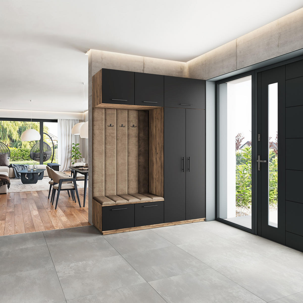 GARDEROBENSCHRANK REMA 180/240/60 cm Modern Garderobe-Set Eiche Lefkas - Eichefarben/Beige, Holzwerkstoff (180/240/60cm) - MASSENO