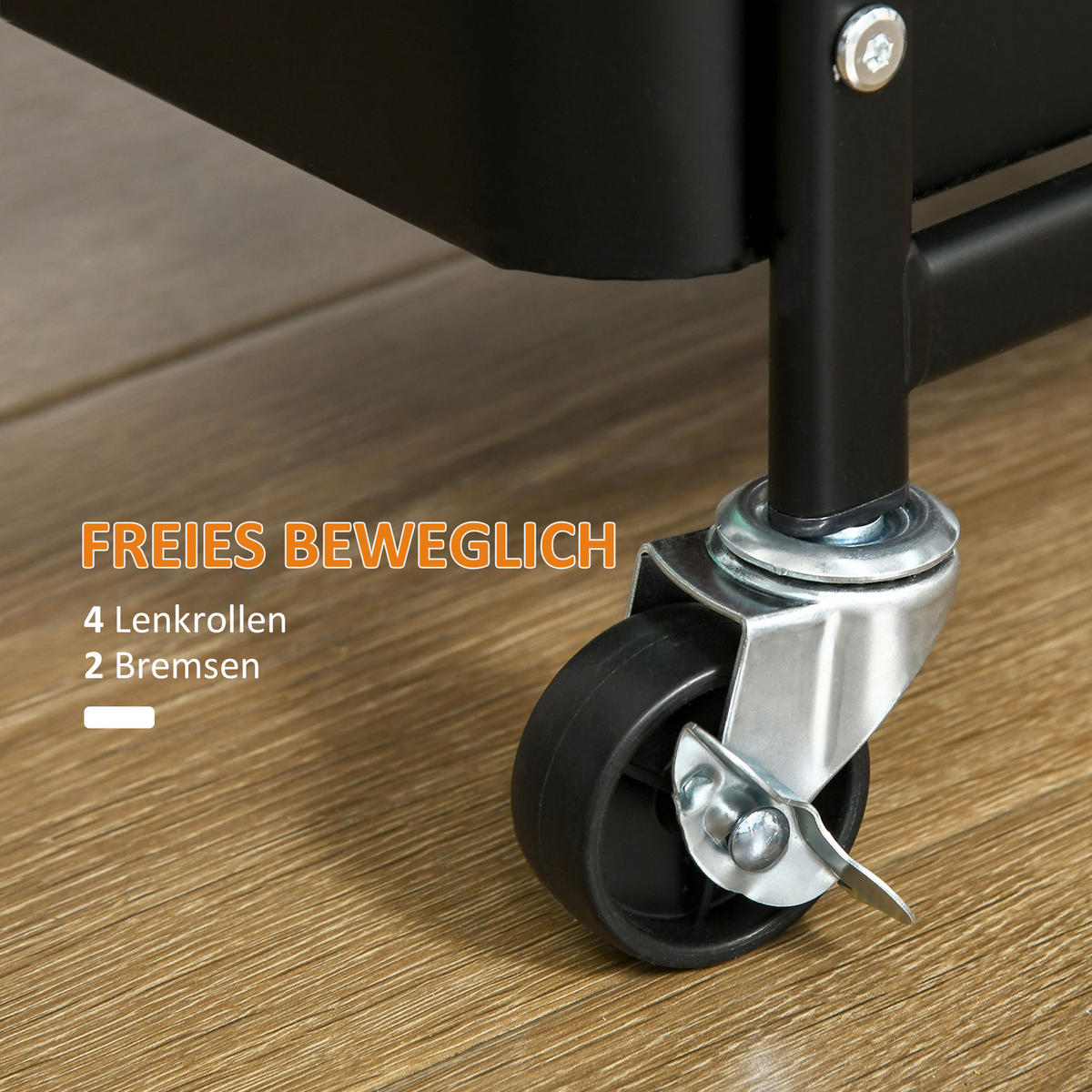 SERVIERWAGEN mit 3 Ebenen Küchenwagen mit Rollen, Griff, Haken und Korb Schwarz - Schwarz, Metall (32/75.6/51.5cm) - HOMCOM