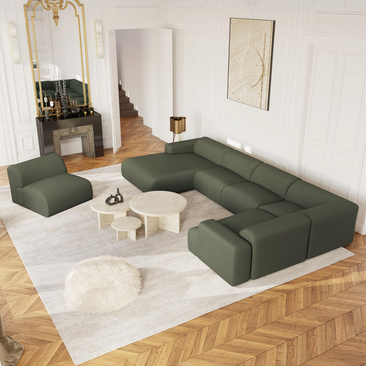 PANORAMA-SOFA Tissu tramé Olivgrün 354cm - Olivgrün/Grün, Textil (354/73/200cm) - Sia Home