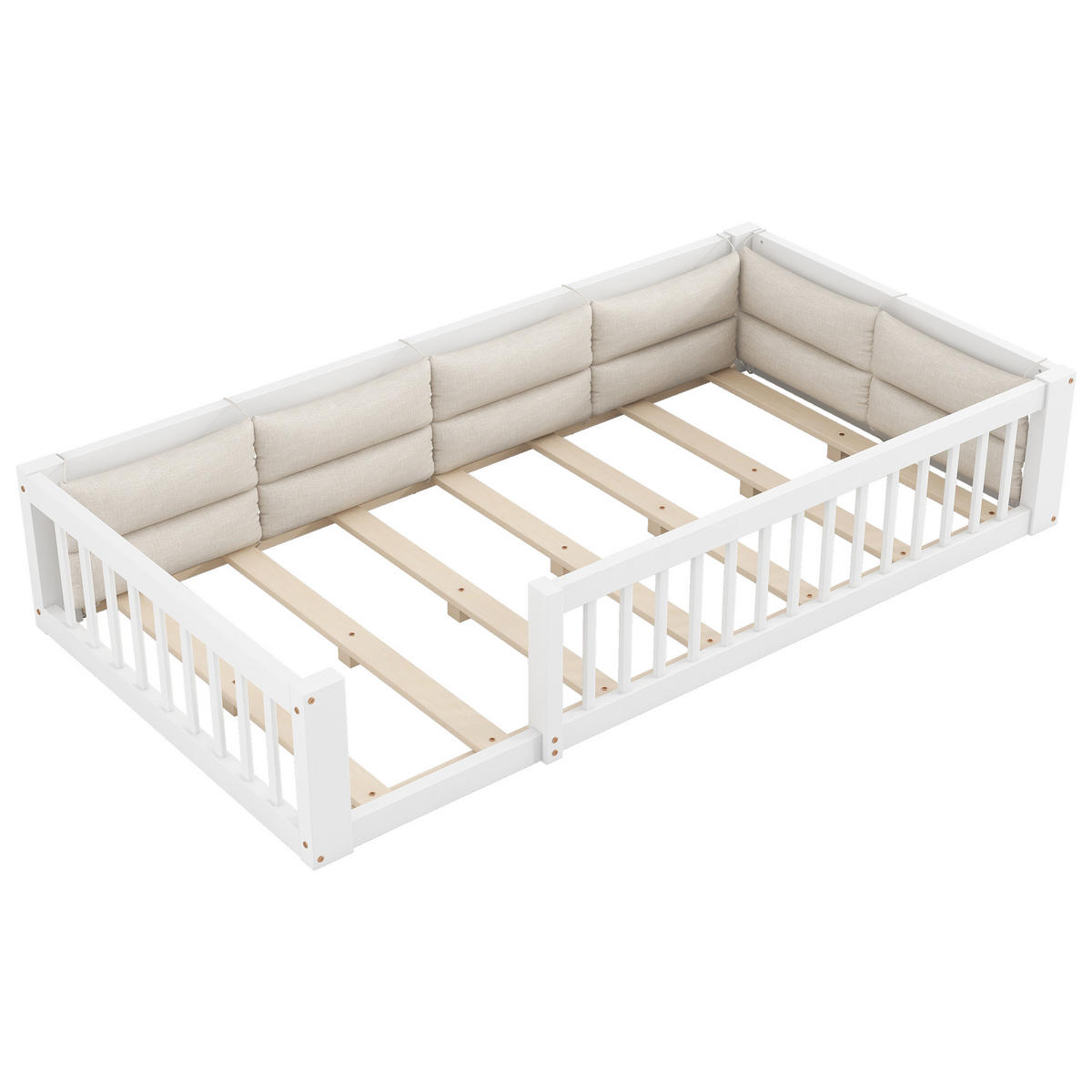 BETT 90/200 cm in Weiß mit Seitengitter und Kissen Massivholz Design - Weiß, Holzwerkstoff (90/200cm) - STILVORA