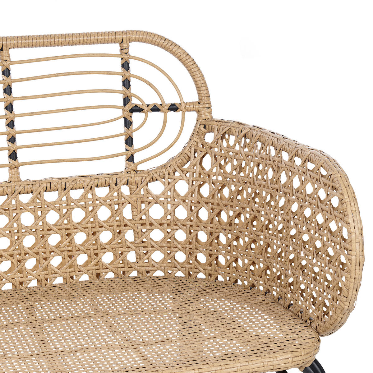GARTENSOFA 2-Sitzer Rattan natürlich 122 cm Auflage graphitgrau Pratello - Beige/Schwarz, Kunststoff (122/79/59cm) - Beliani