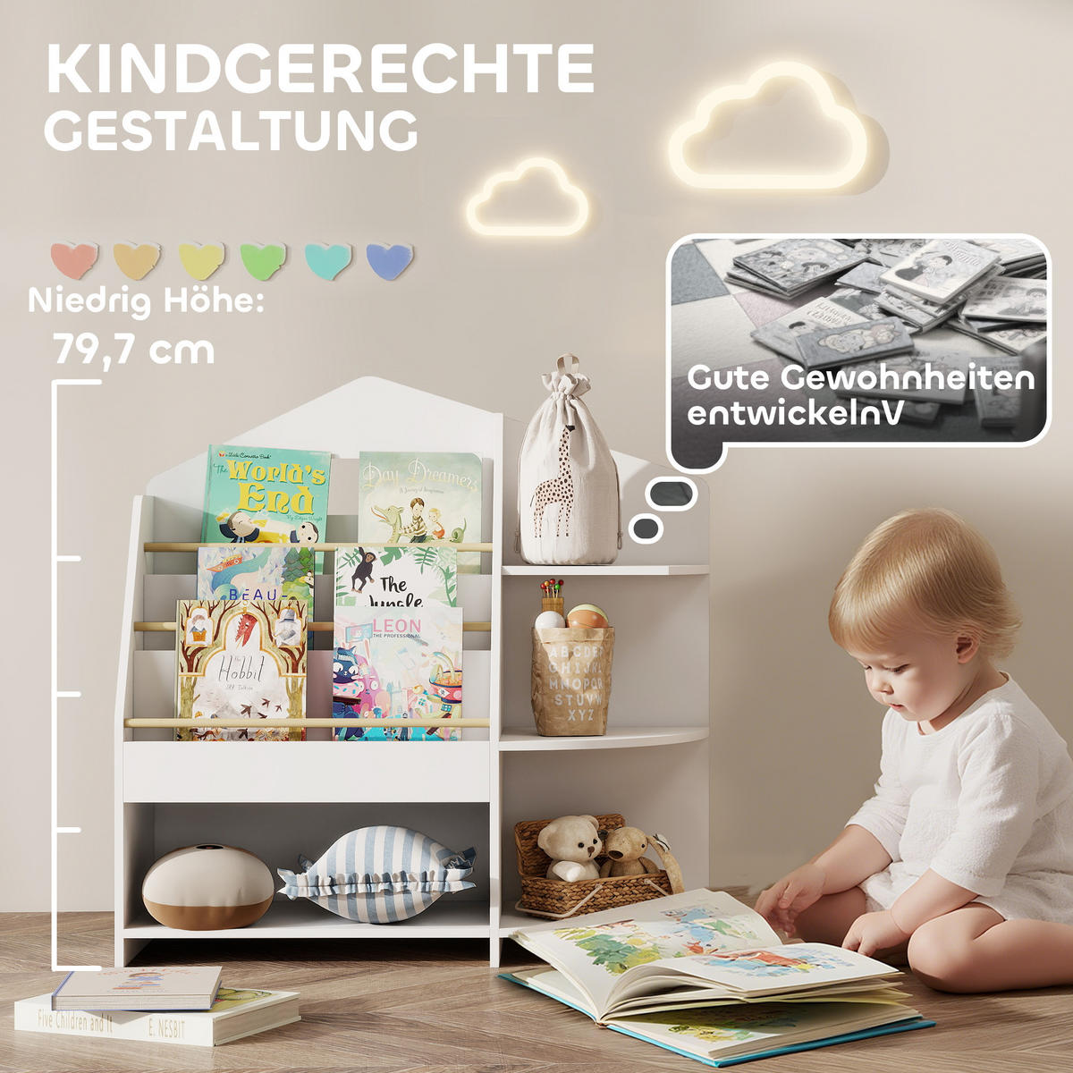KINDERBÜCHERREGAL MDF Kiefernholz Weiß - Weiß, Holzwerkstoff (30/79.7/80cm) - AIYAPLAY