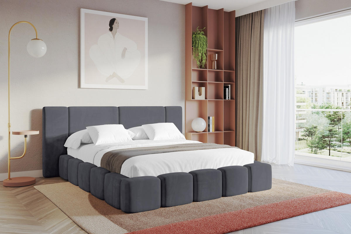 POLSTERBETT mit Bettkasten und Lattenrost, Bett mit Matratze H3/H4 - NILO 140x200 Dunkelgrau - Dunkelgrau, Holzwerkstoff/Textil (140/200cm) - ALTDECOR