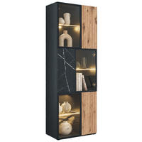 VITRINE schwarz, Vicking Eiche und Marmor schwarz 60 x 182 cm, Vitrinenschrank inklusive LED-Beleuchtung - Eichefarben/Schwarz, Glas/Holzwerkstoff (60/182/37cm) - Inn.Furn