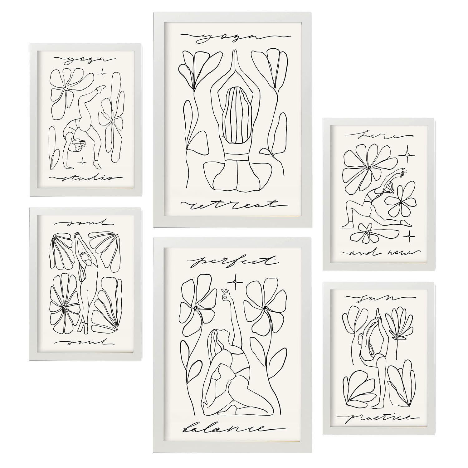 POSTER Set Mit 6 Yoga Musen 4 A3 & A4 Weißer Rahmen - Weiß, Papier (29/3/42cm) - Nacnic