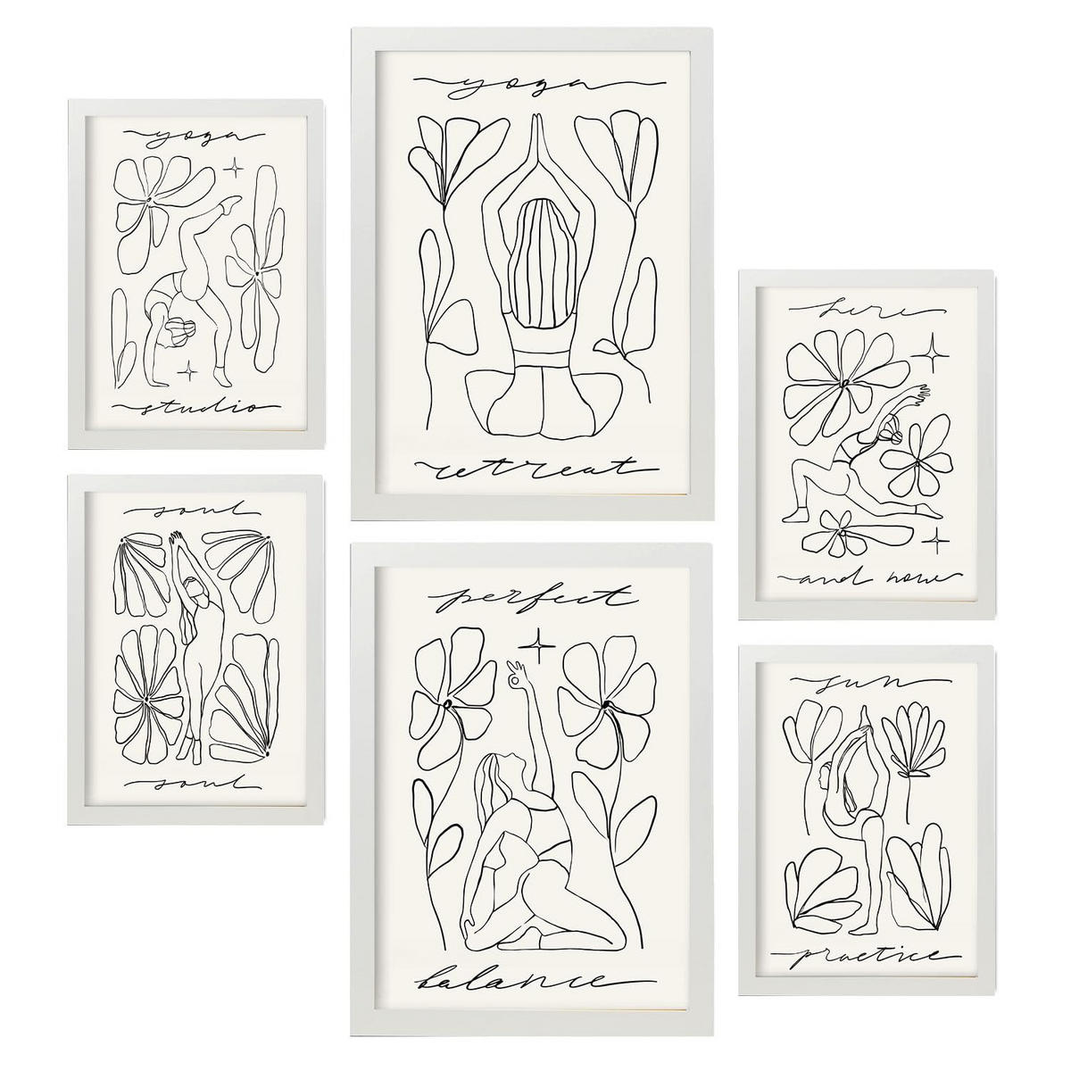 POSTER Set Mit 6 Yoga Musen 4 A3 & A4 Weißer Rahmen - Weiß, Papier (29/3/42cm) - Nacnic