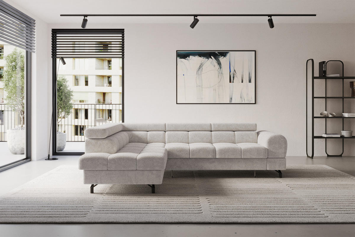 ECKSOFA mit Schlaffunktion Ottomane Links LUMA-L 272x203x70 Hellgrau Velours - Hellgrau/Schwarz, Holzwerkstoff/Kunststoff (272/203cm) - ALTDECOR